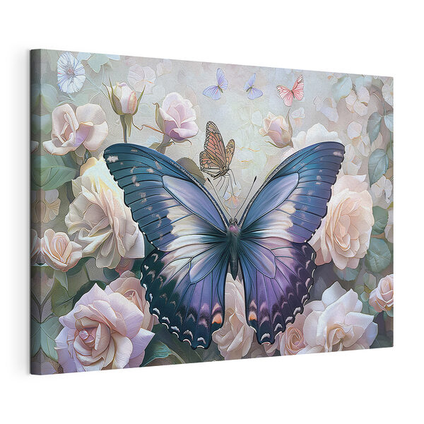 Fluturi dansând printre flori pastelate Tablou pe pânză Fluturi dansând printre flori pastelate