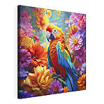 Tablou pe pânză Papagal vibrant printre flori colorate
