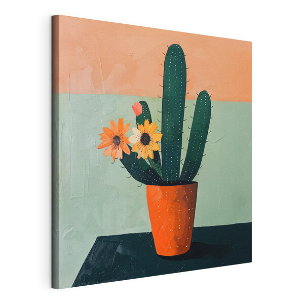 Tablou pe pânză Pictura unui cactus cu flori într-o oală