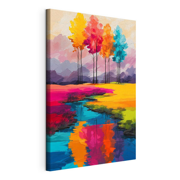 Tablou pe pânză Canvas prints Painting of a river running through a field of colorful trees