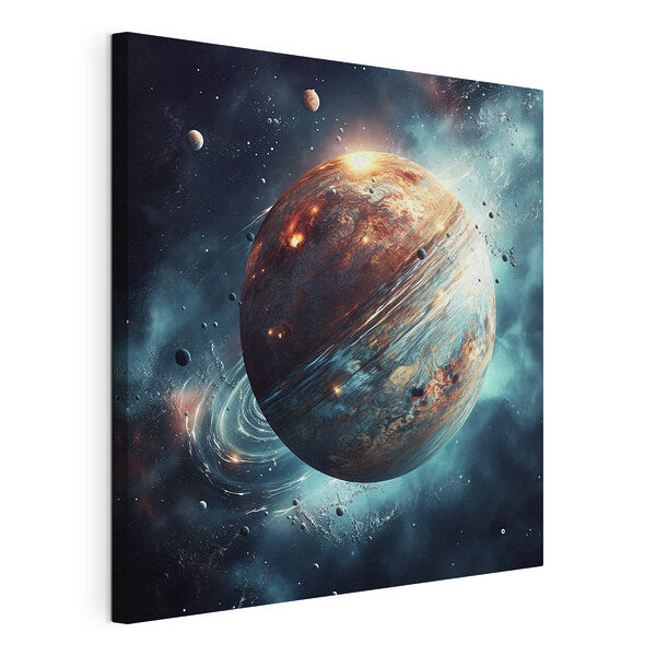 Tablou pe pânză Planetă în spațiu cu stele și planete