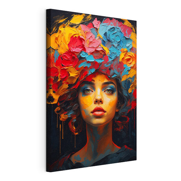 Tablou pe pânză Femeie cu flori colorate pe cap