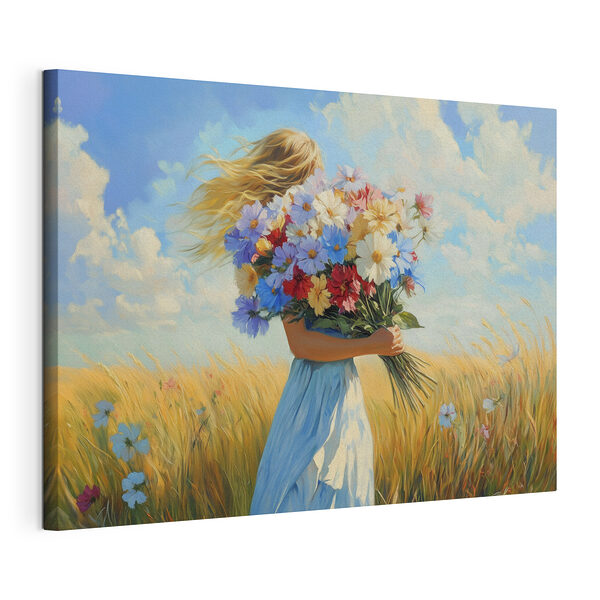 Tablou pe pânză Femeie care ține un buchet de flori