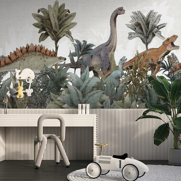 Fototapet Dinozauri care se plimbă prin frunzișul luxuriant
