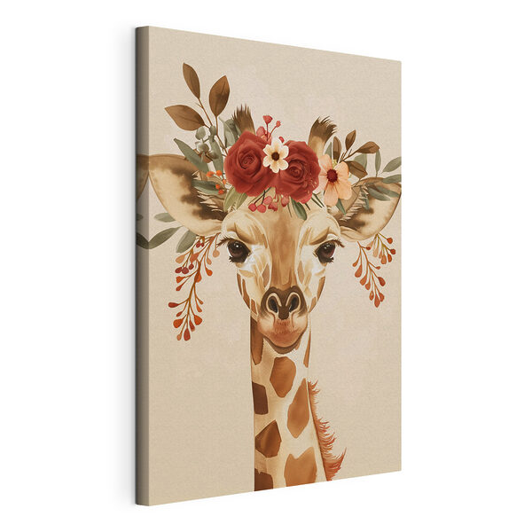 Girafă cu flori pe cap Tablou pe pânză Girafă cu flori pe cap