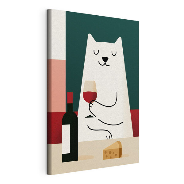 O pisică care ține un pahar de vin Tablou pe pânză O pisică care ține un pahar de vin
