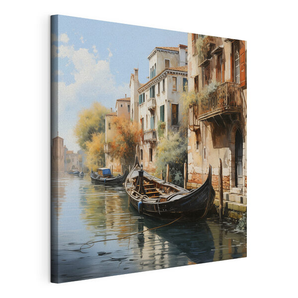 O barcă pe un canal, lângă clădiri Tablou pe pânză O barcă pe un canal, lângă clădiri