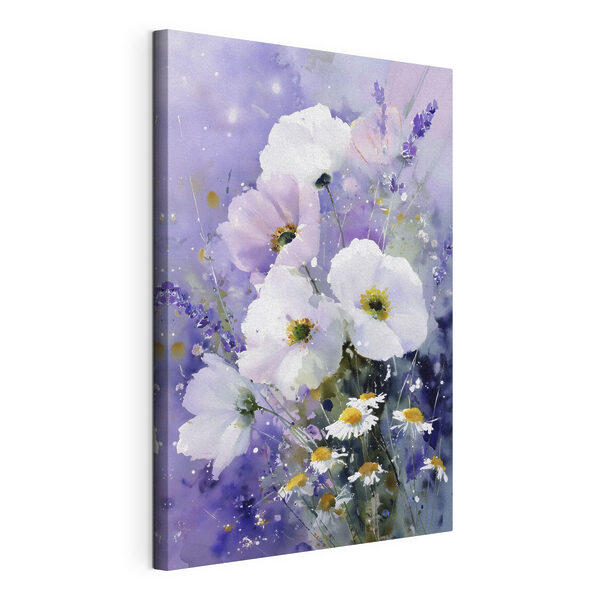 Tablou cu flori pe un fundal violet Tablou pe pânză Tablou cu flori pe un fundal violet