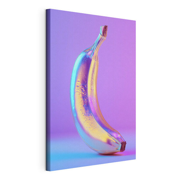 O banană colorată pe un fundal violet Tablou pe pânză O banană colorată pe un fundal violet