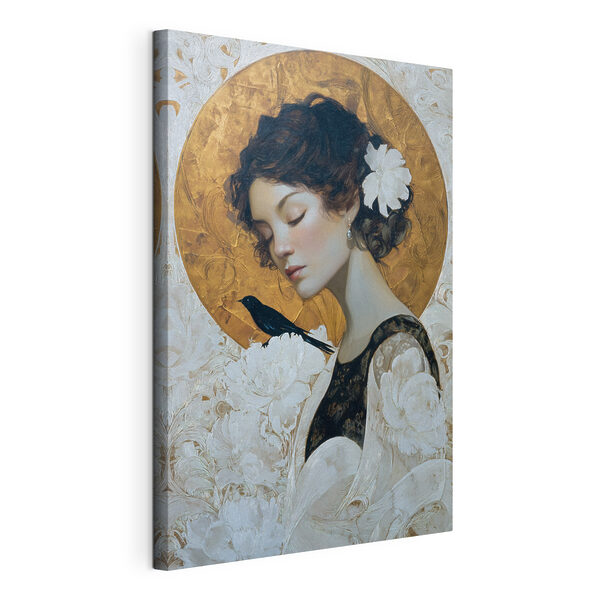 Tablou pe pânză Tablou pe pânză Tablou reprezentând o femeie cu o pasăre pe umăr (SKU: s46364)