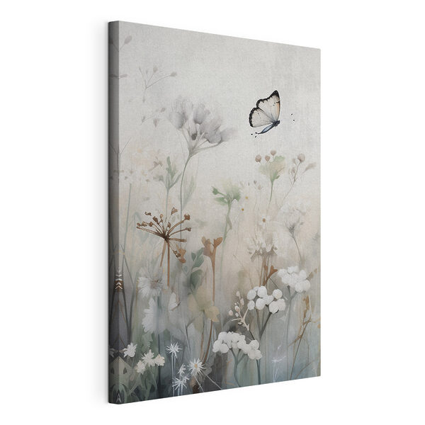 Tablou pe pânză Fluture zburând deasupra florilor