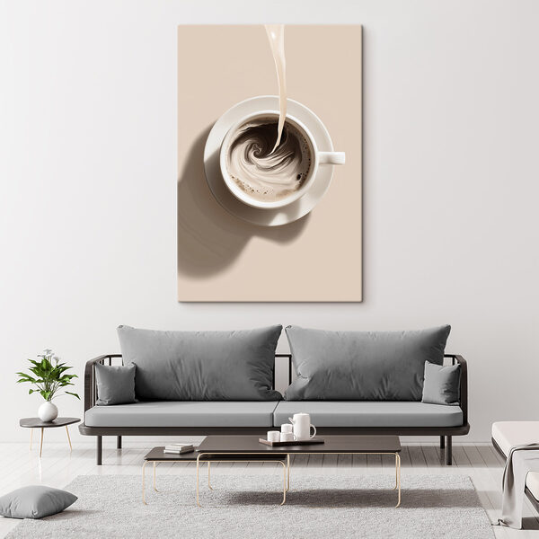 Tablou pe pânză O ceașcă de cafea în care se toarnă lapte