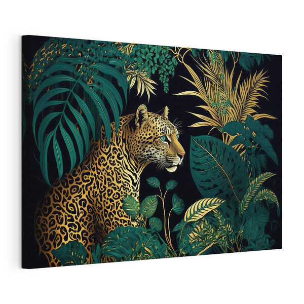 Leopard ascuns printre frunze luxuriante Tablou pe pânză Leopard ascuns printre frunze luxuriante