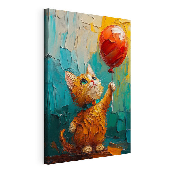 Pictura unei pisici care ține un balon Tablou pe pânză Pictura unei pisici care ține un balon
