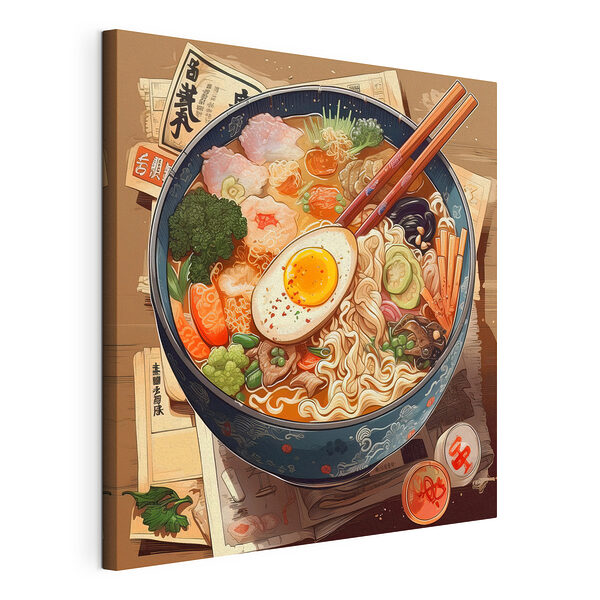 Tablou pe pânză Bol de ramen cu bețișoare și un ou