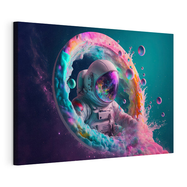 Un astronaut într-un cerc colorat Tablou pe pânză Un astronaut într-un cerc colorat
