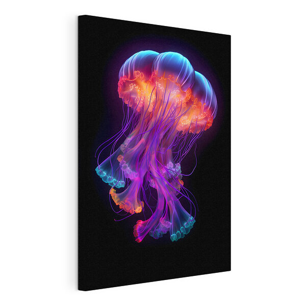 Tablou pe pânză Meduze neon alunecând prin întuneric