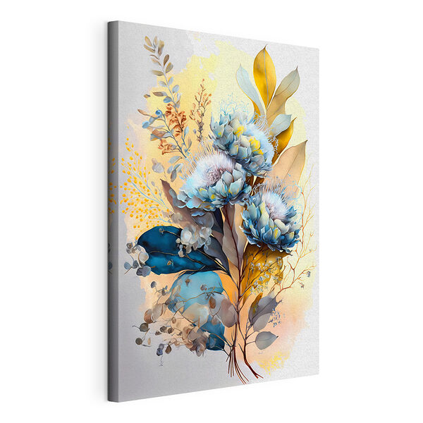 Artă florală abstractă cu nuanțe de albastru Tablou pe pânză Artă florală abstractă cu nuanțe de albastru