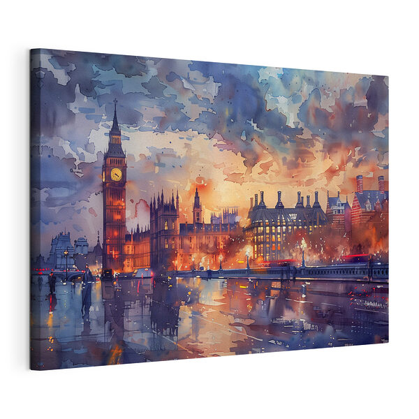 Tablou pe pânză Big Ben la amurg, scenă în acuarelă