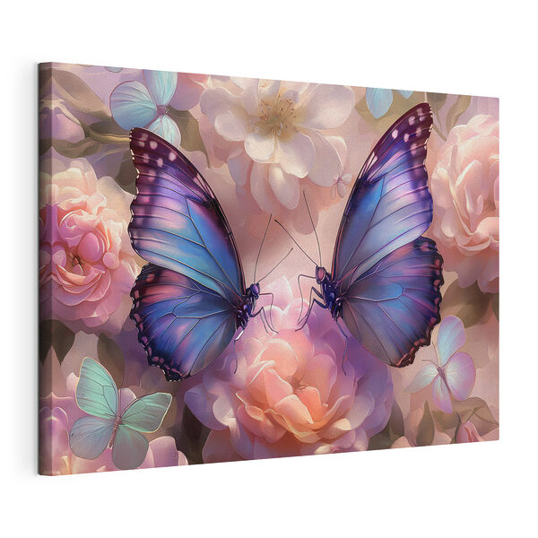 Tablou pe pânză Fluturii dansează printre florile pastelate