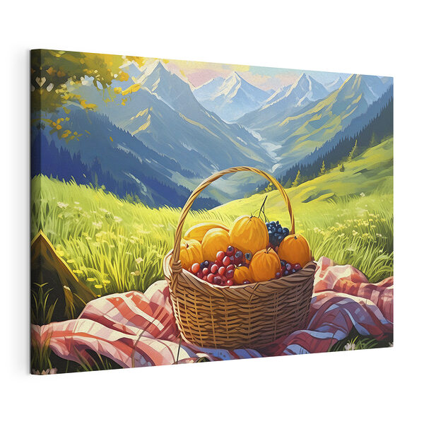 Tablou pe pânză Coș de fructe pe o pătură