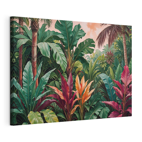 Tablou pe pânză Frunziș tropical sub un cer rozaliu