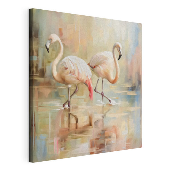 Tablou pe pânză Tablou pe pânză Două flamingo mergând pe apă (SKU: s39540)