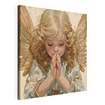 Tablou pe pânză Copil cu păr blond și aripi care se roagă