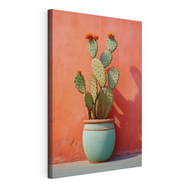 Tablou pe pânză Tablou pe pânză Cactus într-un ghiveci lângă un perete (SKU: s40800)