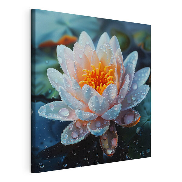 Tablou pe pânză Tablou pe pânză Floare albă cu picături de apă pe ea (SKU: s41433)