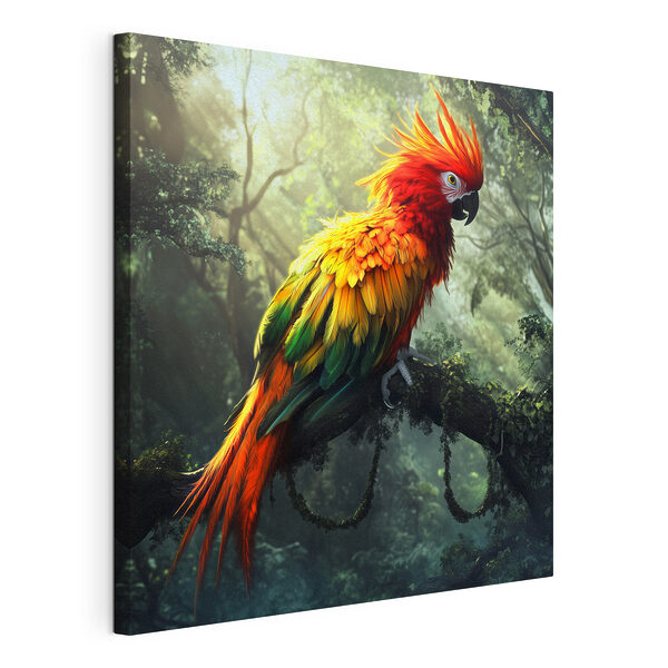 Pasăre colorată stând pe o ramură de copac Tablou pe pânză Pasăre colorată stând pe o ramură de copac
