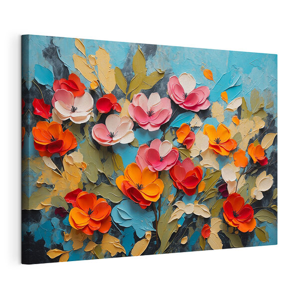 Tablou pe pânză Tablou pe pânză Pictură de flori pe o suprafață albastră (SKU: s42255)