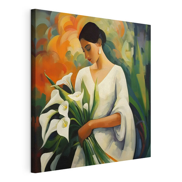 Tablou pe pânză Tablou pe pânză Pictura unei femei care ține flori (SKU: s42818)