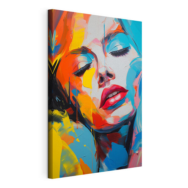Tablou pe pânză Tablou pe pânză Pictura de o femeie cu vopsea colorată pe fata ei (SKU: s42935)