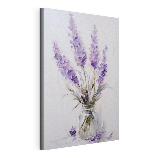 Tablou pe pânză Tablou pe pânză Pictura de flori violet într-o vază de sticlă (SKU: s43344)