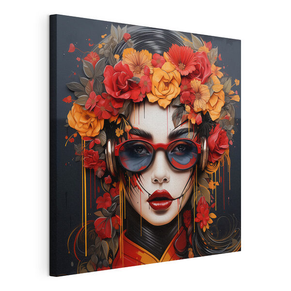 Tablou pe pânză Tablou pe pânză Femeie cu flori în păr și ochelari (SKU: s43362)