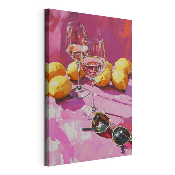 Pictură de pahare de vin și lămâi Tablou pe pânză Pictură de pahare de vin și lămâi