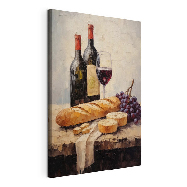 Tablou pe pânză Pictură cu sticle de vin și struguri