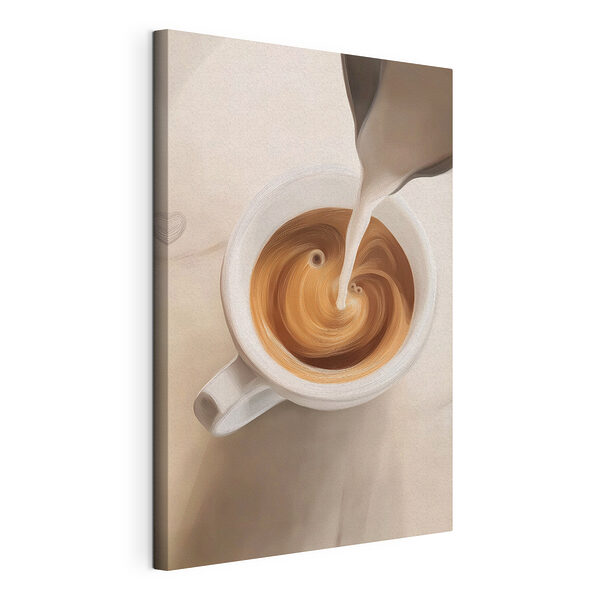O ceașcă de cafea în care se toarnă lapte Tablou pe pânză O ceașcă de cafea în care se toarnă lapte