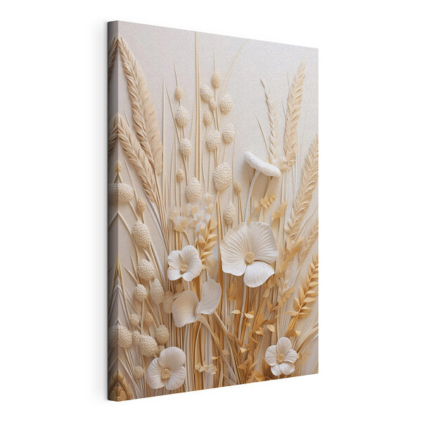 Tablou pe pânză Buchet de flori albe și grâu maro