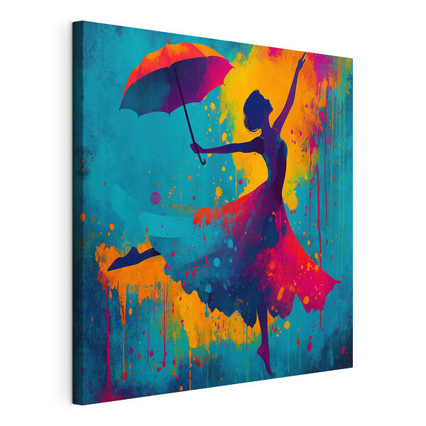 Tablou pe pânză O femeie îmbrăcată într-o rochie, ținând o umbrelă