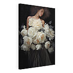 Tablou pe pânză O femeie care ține în mână un buchet mare de flori