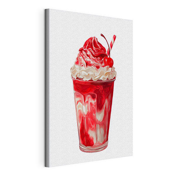 Tablou pe pânză Milkshake roșu și alb, servit cu un pai