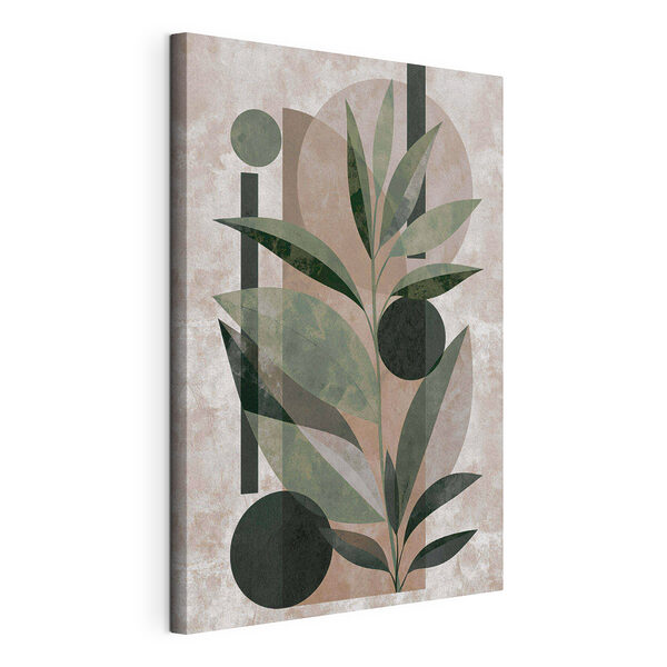 Tablou pe pânză Tablou pe pânză Tablou reprezentând o plantă cu frunze și forme geometrice (SKU: s49414)
