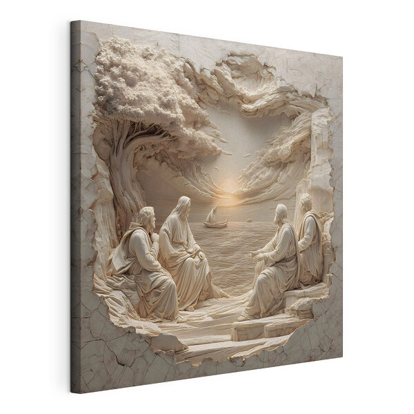 Tablou pe pânză Sculptură reprezentând persoane așezate pe o bancă