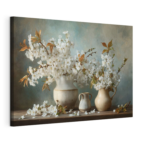 Tablou pe pânză Buchet de flori albe în vaze