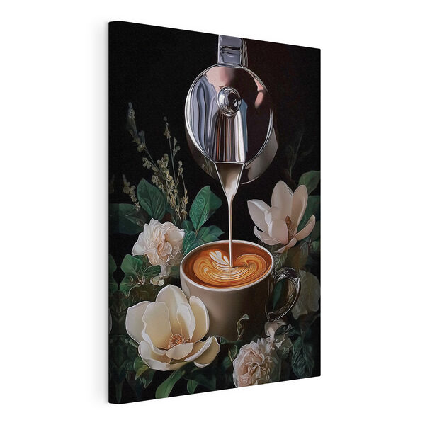 Tablou pe pânză Tablou pe pânză O persoană care toarnă lapte într-o ceașcă de cafea (SKU: s50123)