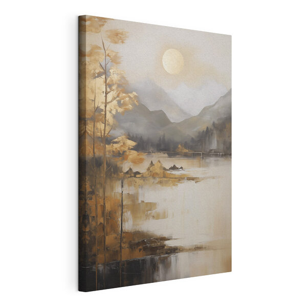 Tablou pe pânză Tablou pe pânză Tablou reprezentând un lac, cu munți și copaci (SKU: s50273)