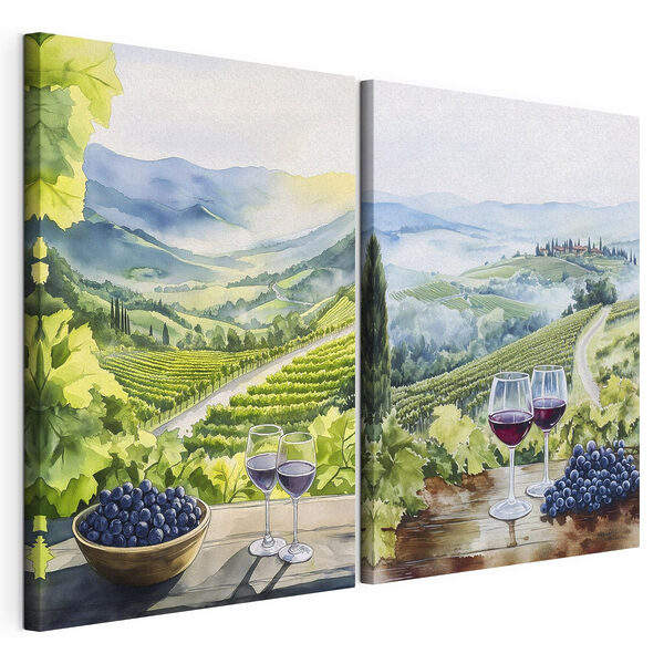 Tablou modular pe pânză Tablou cu pahare de vin și struguri pe o masă