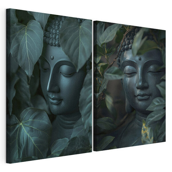 Tablou modular pe pânză Statuia unei persoane înconjurată de frunze